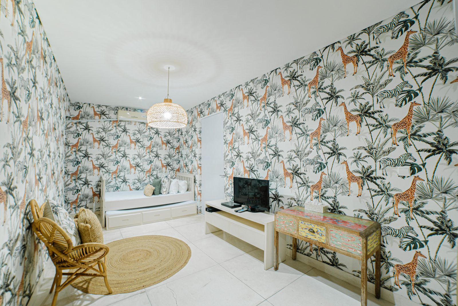 Kids safari-themed bedroom at CassaMia Bali villa